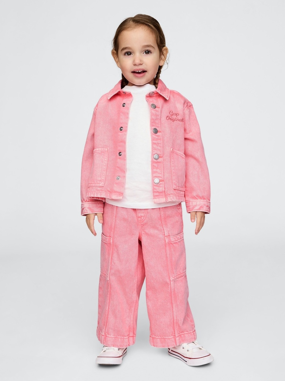 GAP Pink Denim Jacket and Wide-Leg Pants Set